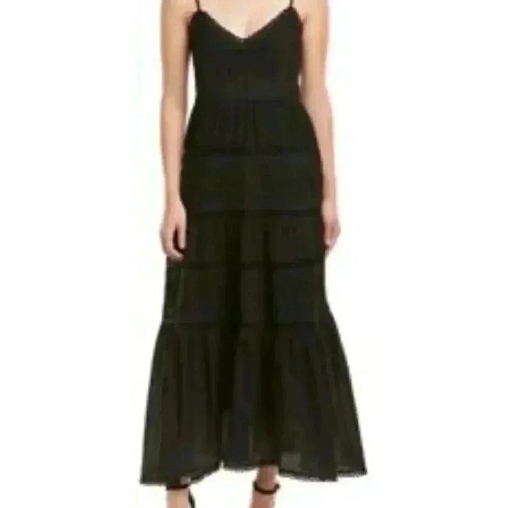 Love Sam Black Sleeveless Ruffle Tiered Eyelet Detail Long Midi Dress
